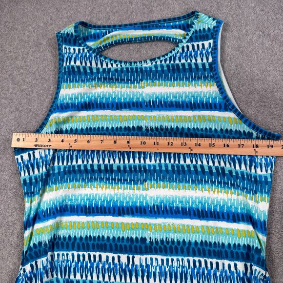 Title Nine Tank Dress Womens XL Blue Green Sleeveless Ruched Cut Out Back Pocket - Picture 6 of 11